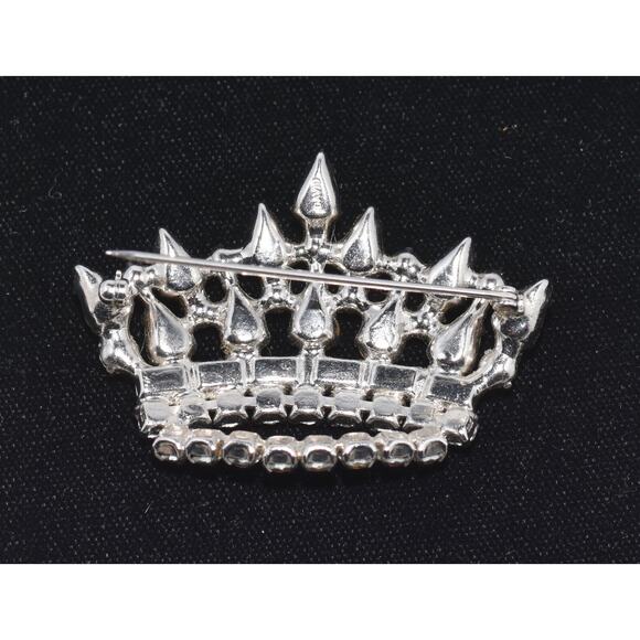 Vintage B. David Aurora Borealis, Peridot, Ruby Rhinestone Crown Brooch Signed - Picture 5 of 6